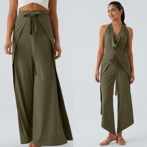 NWT HALARA High Waisted Tie Front Hem Palazzo Wide Leg Flowy Casual Pants. XL